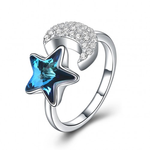 S925 fashion sterling silver comes from the swarovski element star moon shaped open ring.