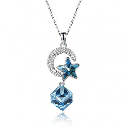  S925 fashion sterling silver crystal comes from the swarovski element star moon necklace