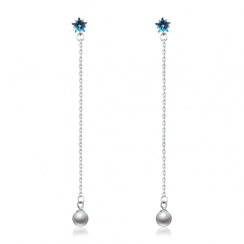 S925 crystal comes from the swarovski element long pearl pure silver earrings.
