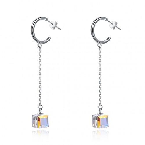 S925 fashion sterling silver from the swarovski element square sterling silver earrings