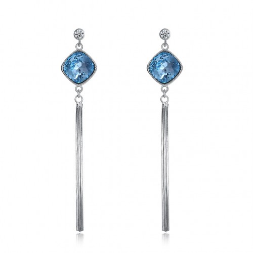  S925 Blue tassel sling earrings