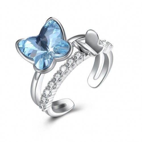 Crystal comes from the swarovski element butterfly shaped diamond-encrusted pure silver ring.