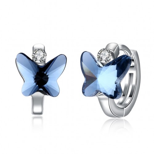 Fashion Silver Stud Earrings Blue Butterfly Stud Earrings