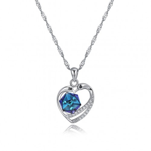 Crystal swarovski element crystal sterling silver heart pendant S925 necklace
