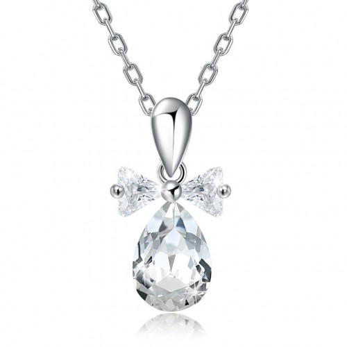 Crystal comes from the swarovski element transparent crystal drop shaped S925 sterling silver necklace