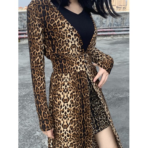 Leopard Printed Hooded Long Ladies Coats