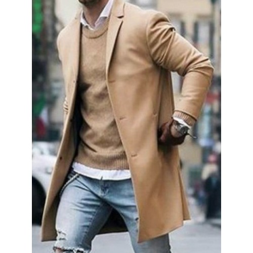 Minimalist Pure Color Cotton Long Winter Coats For Men