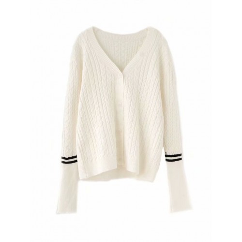 Striped Pure Color Loose Knit Ladies Winter Coats