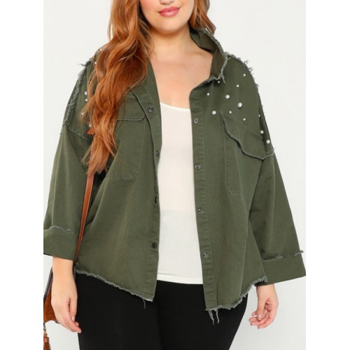 Spring Studded Green Plus Size Ladies Coats