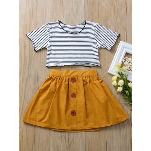 Striped T-Shirt With a-Line Skirt For Girls