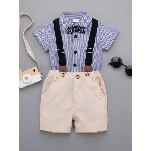 Striped Shirts With Suspender聽Trousers Baby Set