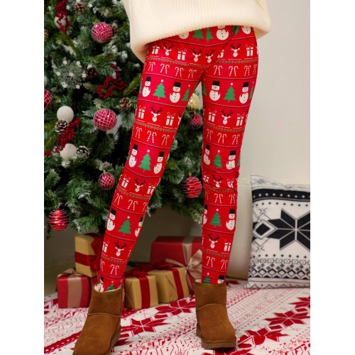 Christmas Colorful Printed Skinny Trousers For Women