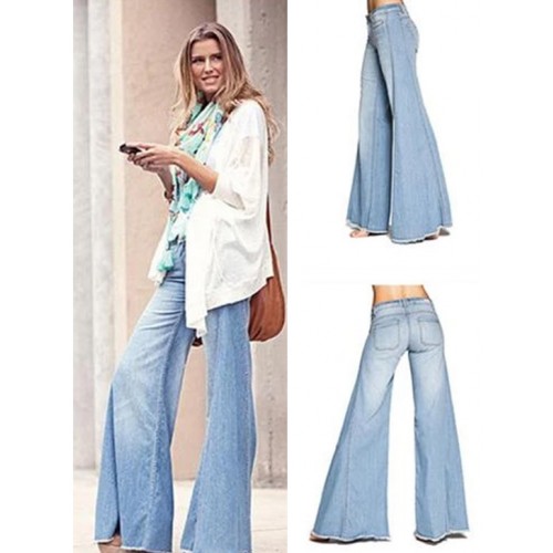 Solid Mid Waist Wide Leg Trousers
