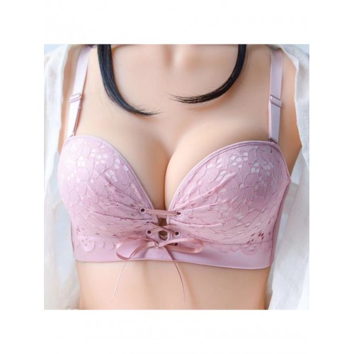 Wire Free Lace Up Push Up Bra For Women