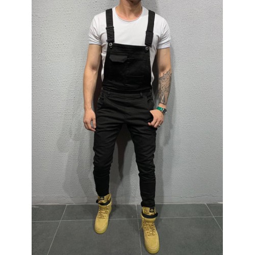 Simple Solid Pockets Male Suspender聽Trousers聽