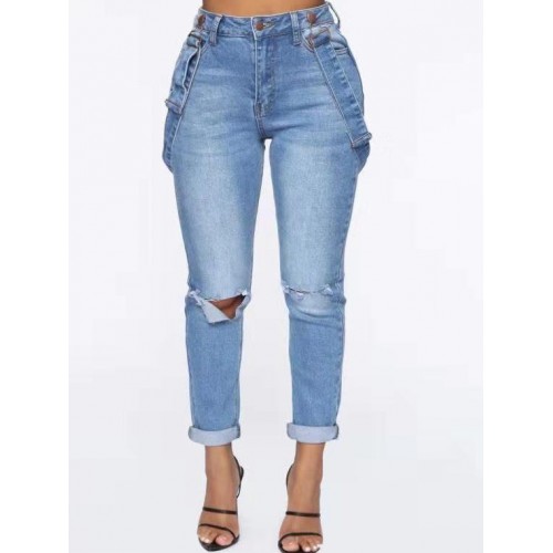Fashion Skinny Suspender Distressed Jeans