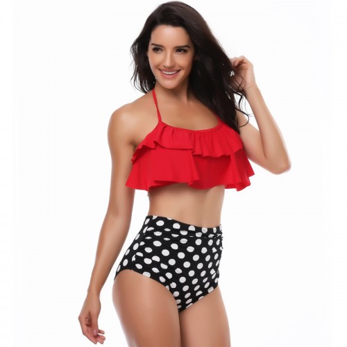 Sexy Ruffles Dots Wholesale Red Bathing Suits