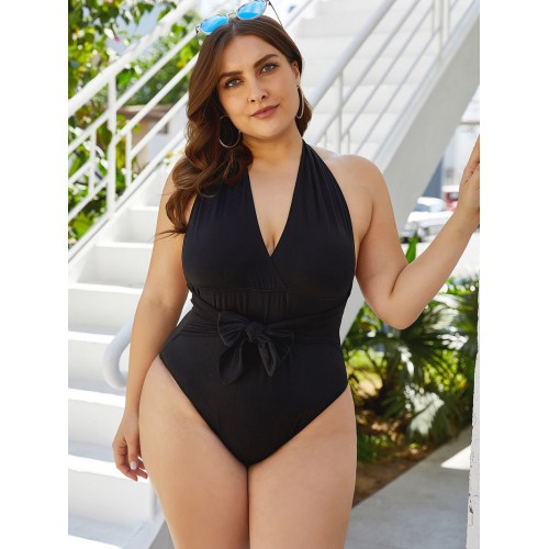 Sexy V Neck Backless Plus Size Bathing Suits